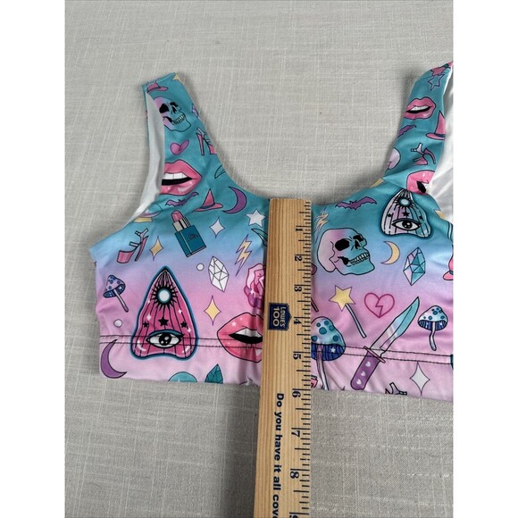 Juniors Size Small Workout / Swim‎ Top Witchy Mushrooms Skulls Crystals Heels - Picture 4 of 9